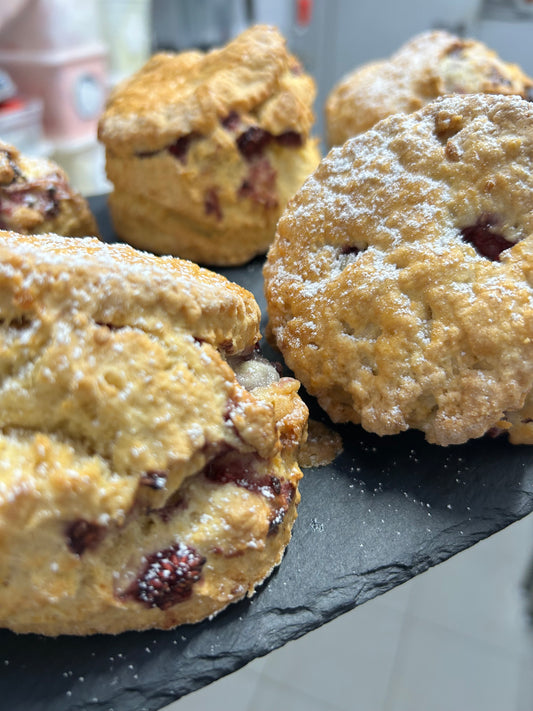 Raspberry & white chocolate scone